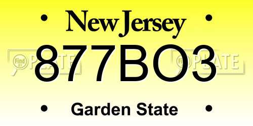 877BO3 New Jersey License Plate