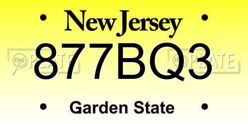 877BQ3 New Jersey License Plate