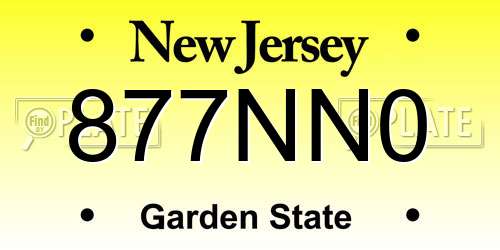 877NN0 New Jersey License Plate