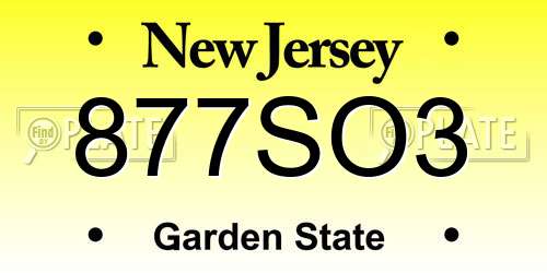877SO3 New Jersey License Plate