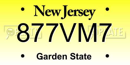 877VM7 New Jersey License Plate