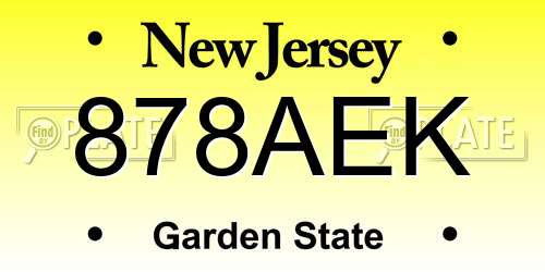 878AEK New Jersey License Plate