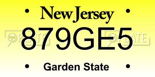 879GE5 New Jersey License Plate