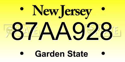 87AA928 New Jersey License Plate