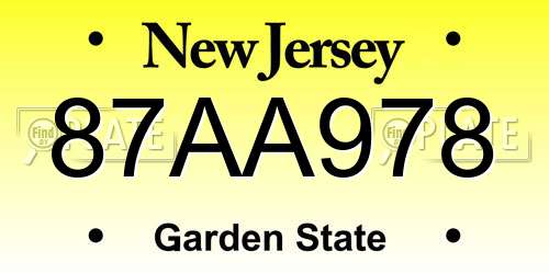 87AA978 New Jersey License Plate