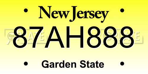 87AH888 New Jersey License Plate