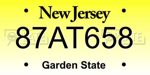 87AT658 New Jersey License Plate