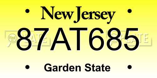 87AT685 New Jersey License Plate