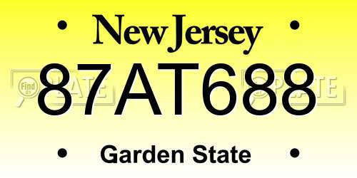 87AT688 New Jersey License Plate