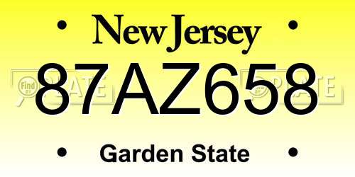 87AZ658 New Jersey License Plate