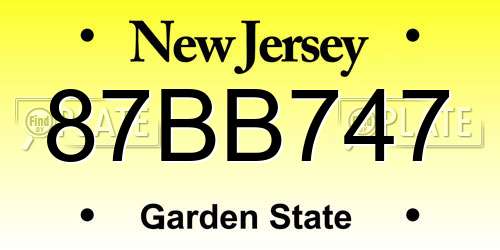 87BB747 New Jersey License Plate