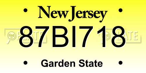 87BI718 New Jersey License Plate