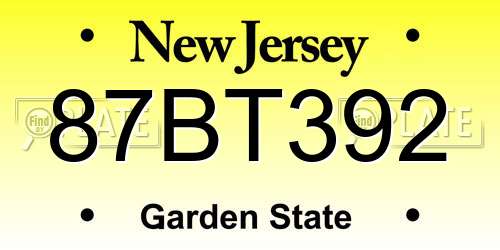 87BT392 New Jersey License Plate