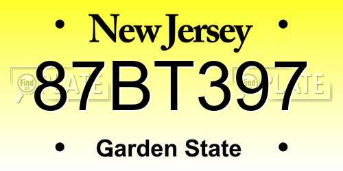 87BT397 New Jersey License Plate