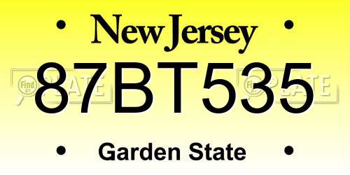 87BT535 New Jersey License Plate