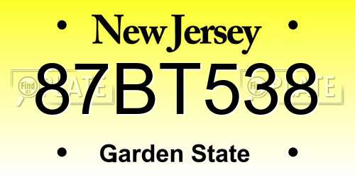 87BT538 New Jersey License Plate