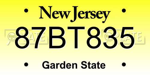 87BT835 New Jersey License Plate