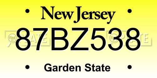 87BZ538 New Jersey License Plate