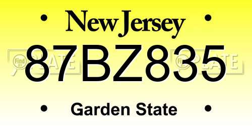 87BZ835 New Jersey License Plate