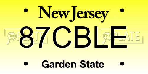 87CBLE New Jersey License Plate