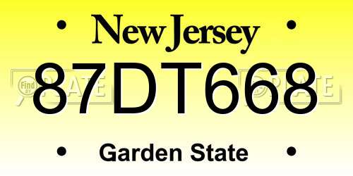 87DT668 New Jersey License Plate