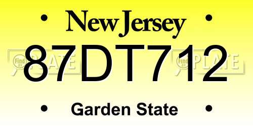 87DT712 New Jersey License Plate