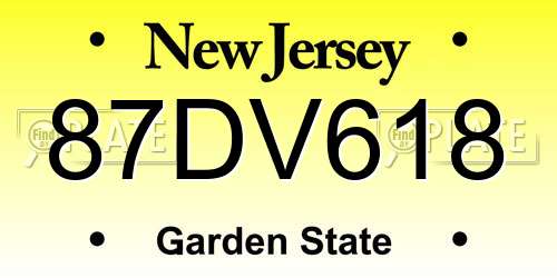 87DV618 New Jersey License Plate