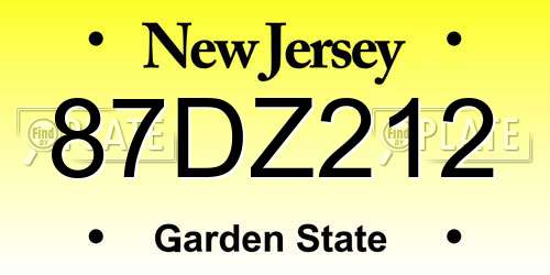 87DZ212 New Jersey License Plate