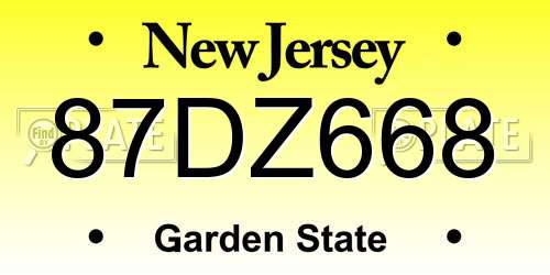 87DZ668 New Jersey License Plate