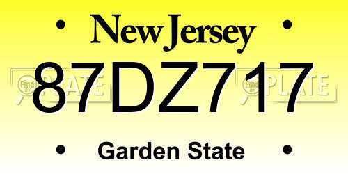 87DZ717 New Jersey License Plate