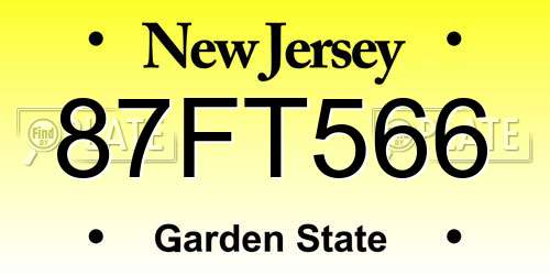 87FT566 New Jersey License Plate