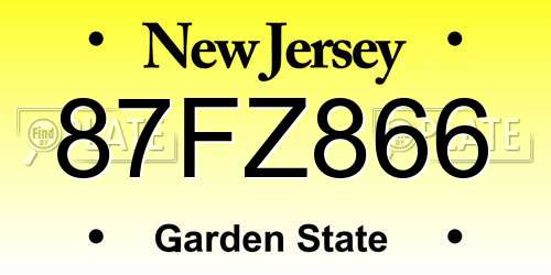 87FZ866 New Jersey License Plate