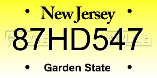 87HD547 New Jersey License Plate