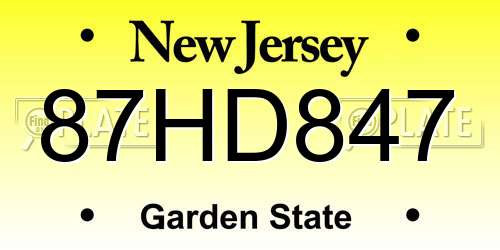 87HD847 New Jersey License Plate