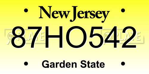 87HO542 New Jersey License Plate