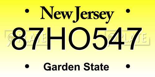 87HO547 New Jersey License Plate