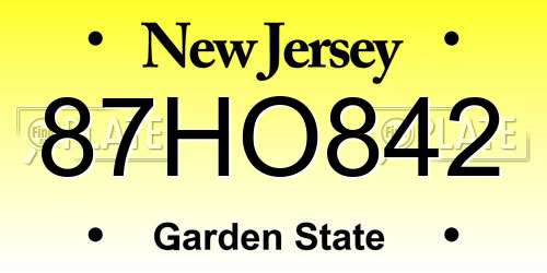 87HO842 New Jersey License Plate