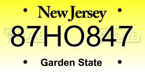 87HO847 New Jersey License Plate