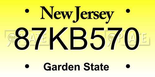 87KB570 New Jersey License Plate