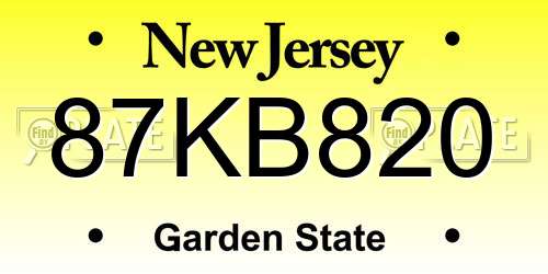 87KB820 New Jersey License Plate