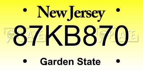 87KB870 New Jersey License Plate