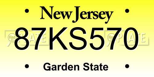 87KS570 New Jersey License Plate