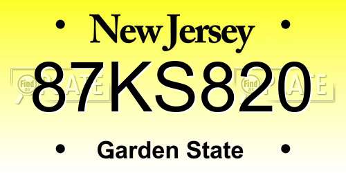 87KS820 New Jersey License Plate
