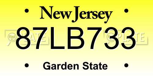 87LB733 New Jersey License Plate