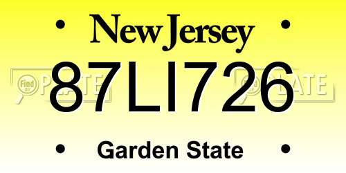 87LI726 New Jersey License Plate