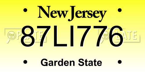 87LI776 New Jersey License Plate