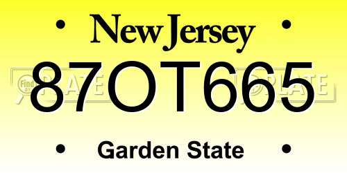 87OT665 New Jersey License Plate