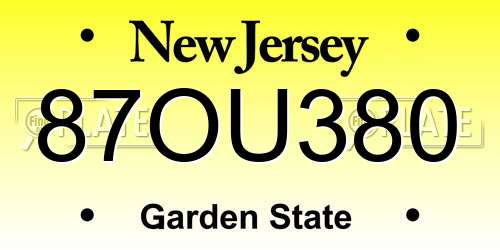 87OU380 New Jersey License Plate