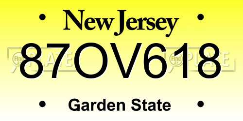 87OV618 New Jersey License Plate