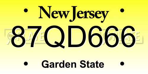 87QD666 New Jersey License Plate